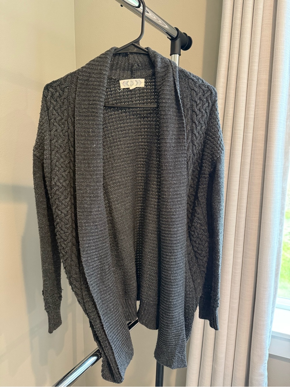 Dark Gray Open-Front Cable Knit Women's Cardigan